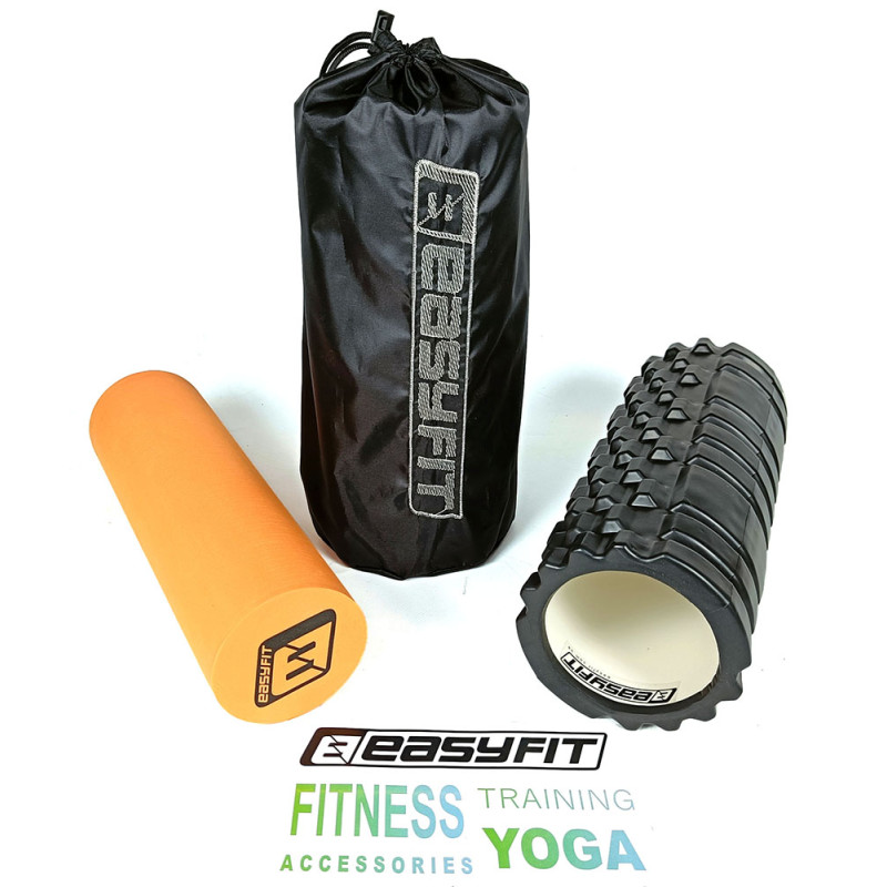 Массажный ролик EasyFit PRO Active двойной, Длина 33 см, Диаметр 14 см, Высокопрочный пластик, Пена EVA, Чёрно-оранжевый
