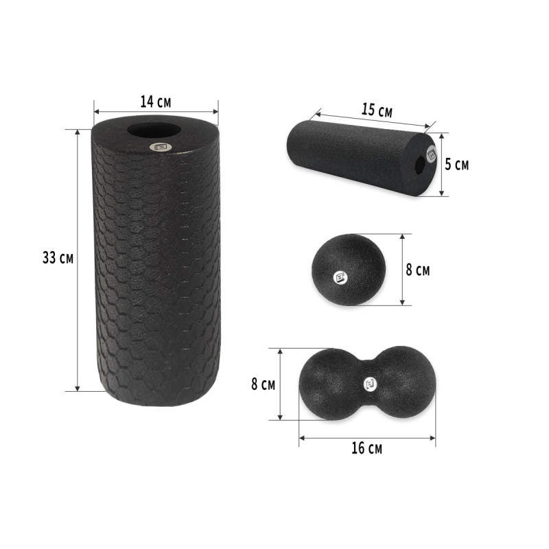 Набор для массажа и МФР EasyFit MioSet-3 (4в1) с сумкой, черный