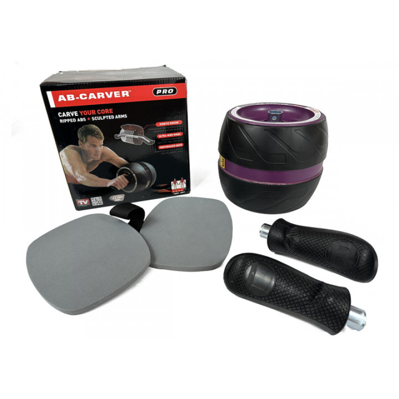 Ролик для пресса EasyFit Ab Carver PRO, максимальная нагрузка 140 кг, размер колеса 20х16х20 см, черно-фиолетовый