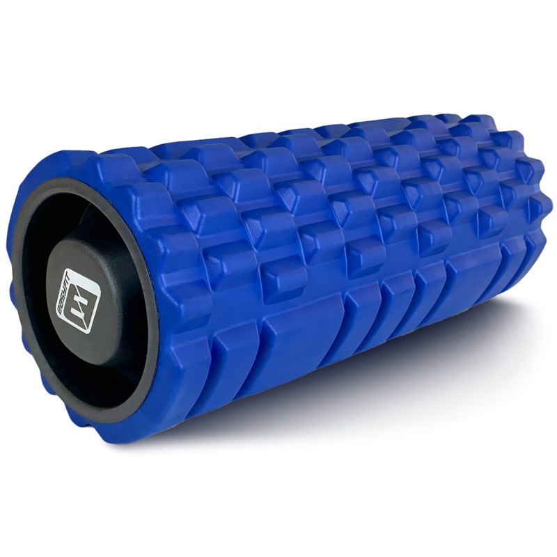 Масажний ролик EasyFit Grid Roller v.1.1 з заглушками, Довжина 33 см, Діаметр 14 см, 3D масажна поверхня, піна EVA, для фітнесу, йоги та відновлення м'язів, Синій