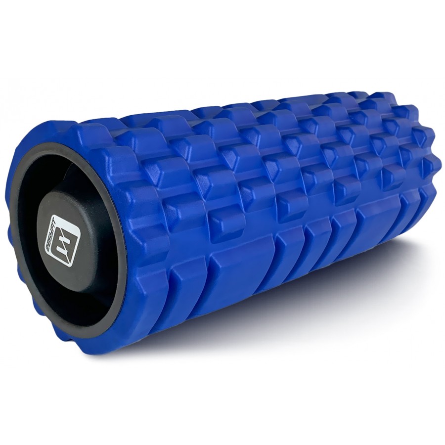 Массажный ролик EasyFit Grid Roller v.1.1 с заглушками, Длина 33 см, Диаметр 14 см, 3D массажная поверхность, Пена EVA, для фитнеса, йоги и восстановления мышц, Синий