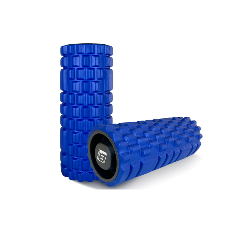 Масажний ролик EasyFit Grid Roller v.1.1 з заглушками, Довжина 33 см, Діаметр 14 см, 3D масажна поверхня, піна EVA, для фітнесу, йоги та відновлення м'язів, Синій