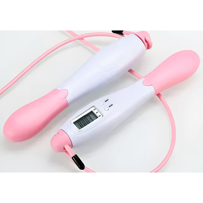 Швидкісна скакалка з лічильником EasyFit, Довжина 2,8 м, ручки 18 см, Сталь, Пластик, Вага 130 г, Біло-рожевий