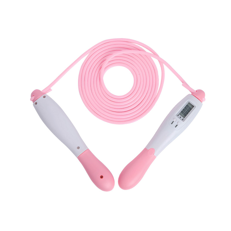 Швидкісна скакалка з лічильником EasyFit, Довжина 2,8 м, ручки 18 см, Сталь, Пластик, Вага 130 г, Біло-рожевий