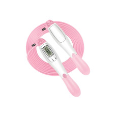 Швидкісна скакалка з лічильником EasyFit, Довжина 2,8 м, ручки 18 см, Сталь, Пластик, Вага 130 г, Біло-рожевий