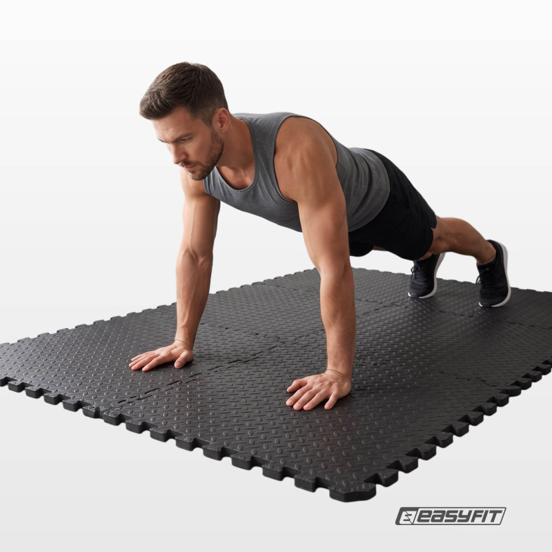 Татами мат EasyFit SwallowTail (пазл ласточкин хвост с бортиком), Размер 120x120 см, Толщина 10 мм, EVA-пена, Черный
