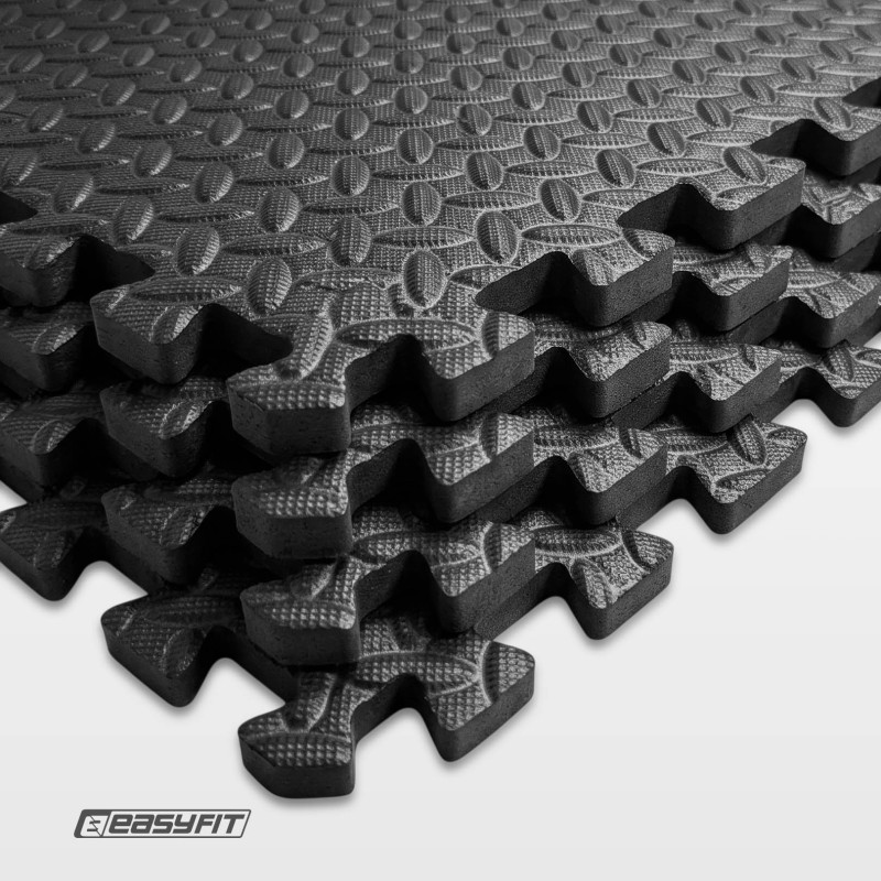 Татами мат EasyFit SwallowTail (пазл ласточкин хвост с бортиком), Размер 120x120 см, Толщина 10 мм, EVA-пена, Черный