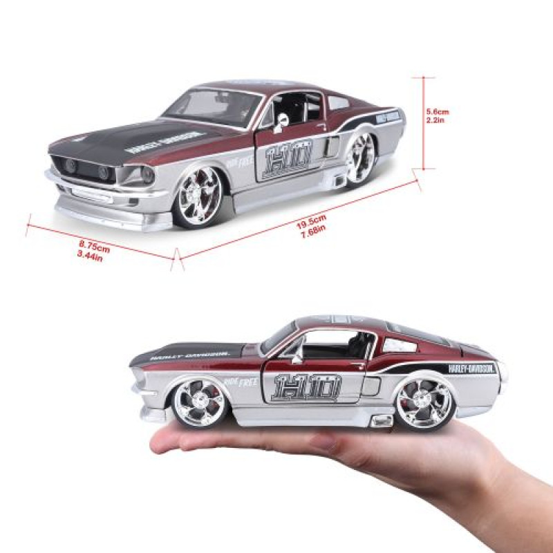 Машинка іграшкова Harley-Davidson 1967 Ford Mustang GT, масштаб 1:24, мет.червоний/срібний