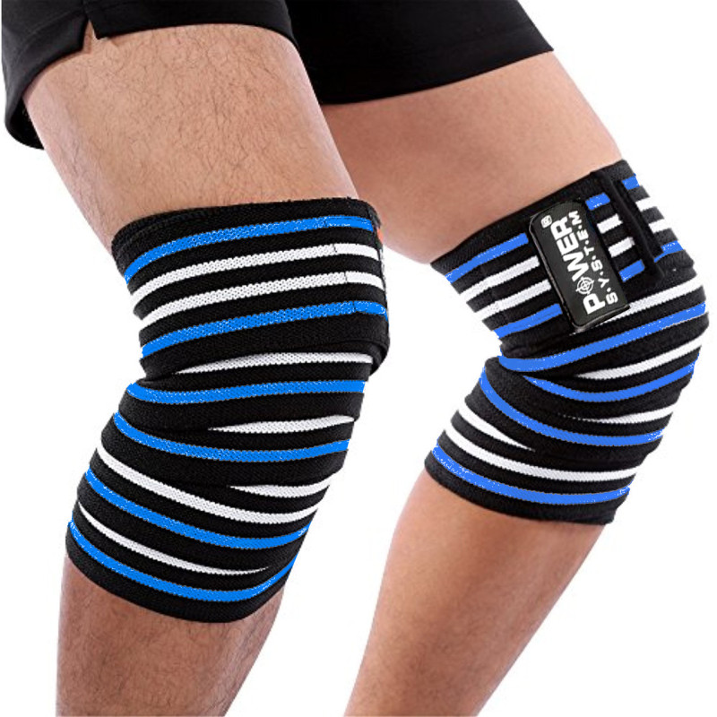 Бинти на коліна Power System PS-3700 Knee Wraps Blue/Black (пара), Довжина 2 м, Ширина 8 см, Бавовна, PU, Spandex, Чорно-синій
