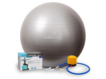 М'яч для фітнесу (фітбол) PowerPlay 4001 Ø75 cm Gymball Сріблястий + помпа
