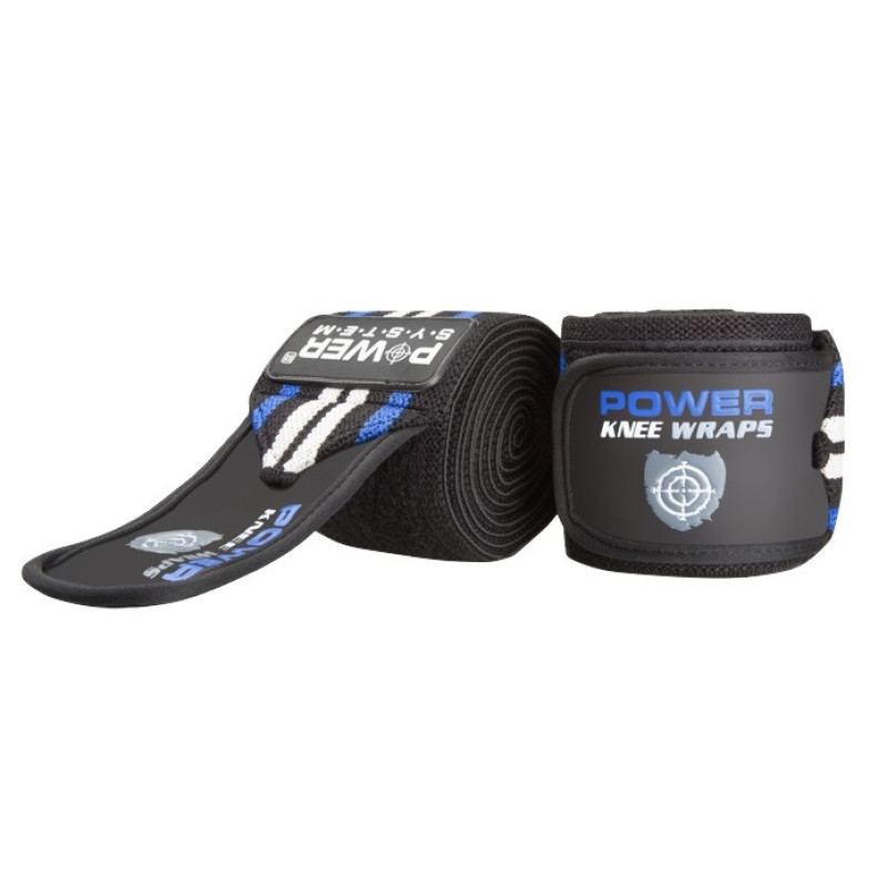 Бинти на коліна Power System PS-3700 Knee Wraps Blue/Black (пара), Довжина 2 м, Ширина 8 см, Бавовна, PU, Spandex, Чорно-синій