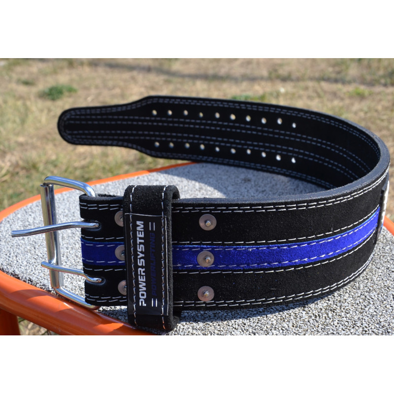 Пояс для пауерліфтингу Power System PS-3800 PowerLifting шкіряний Black/Blue Line XXL
