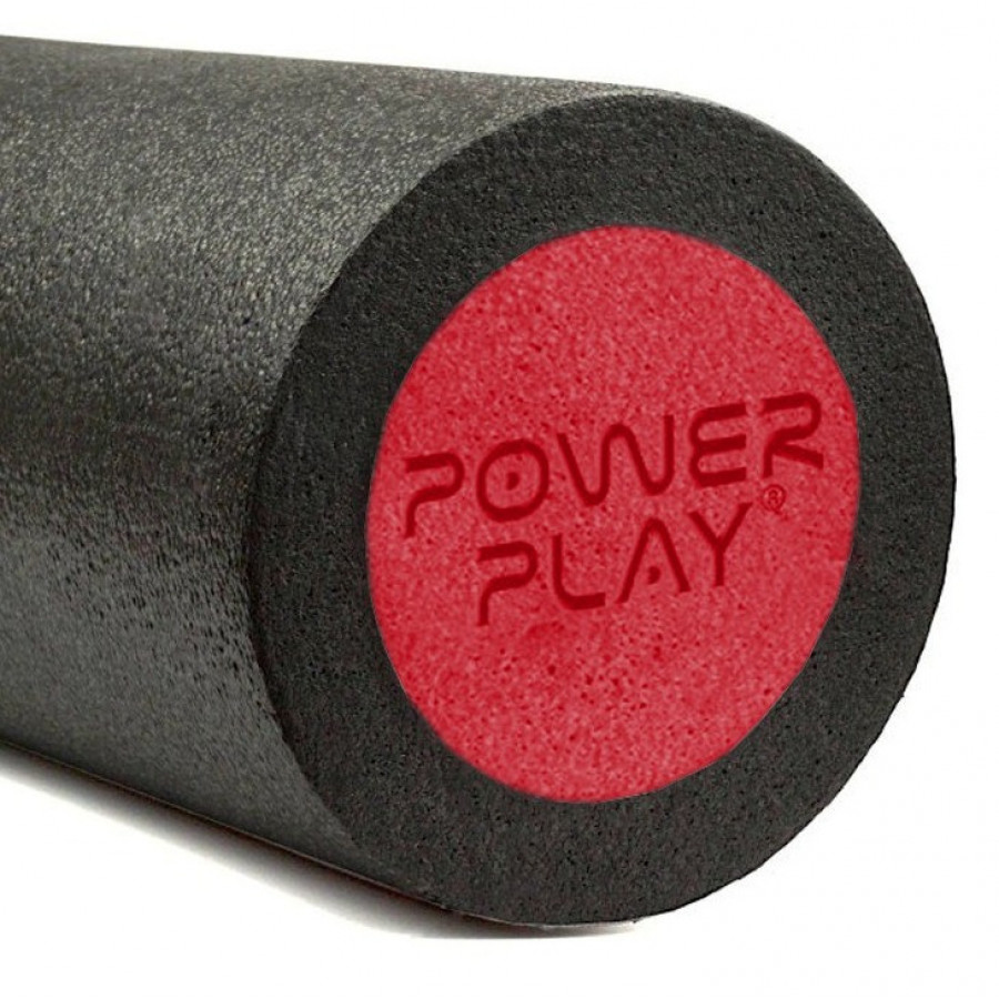 Масажний ролик (роллер) гладкий PowerPlay 4021 Fitness Roller Чорно-червоний (30x15см.)