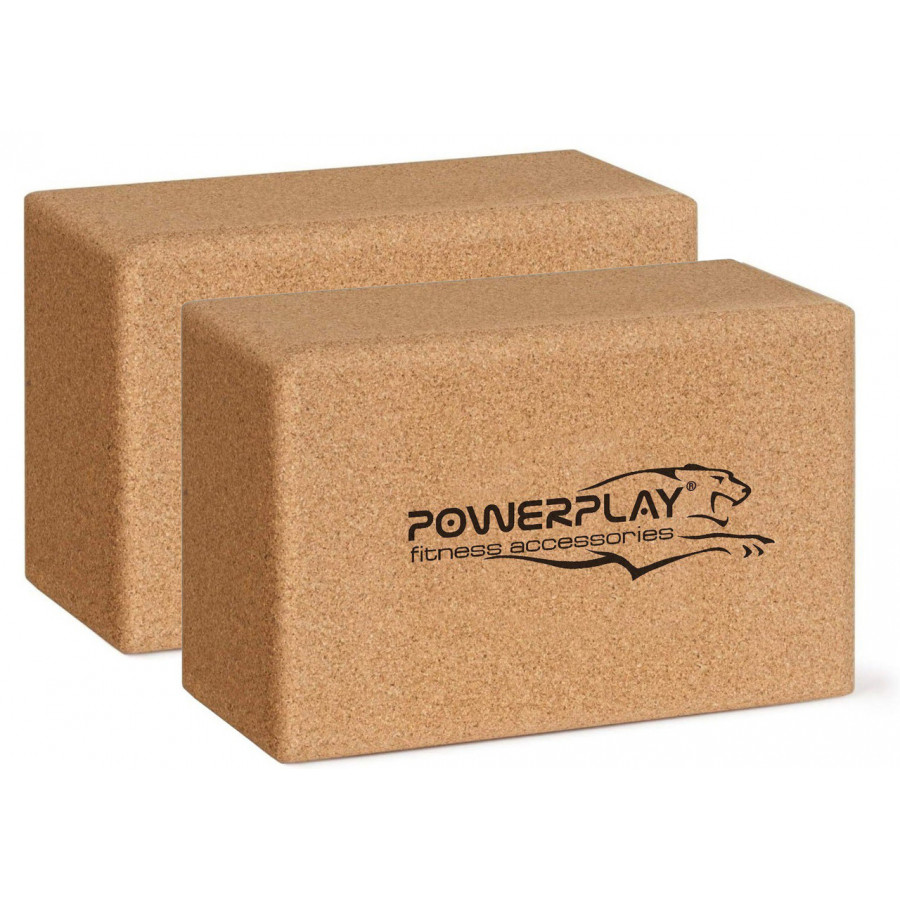 Блоки для йоги 2шт. PowerPlay PP_4006 з пробкового дерева Cork Yoga Block (пара)