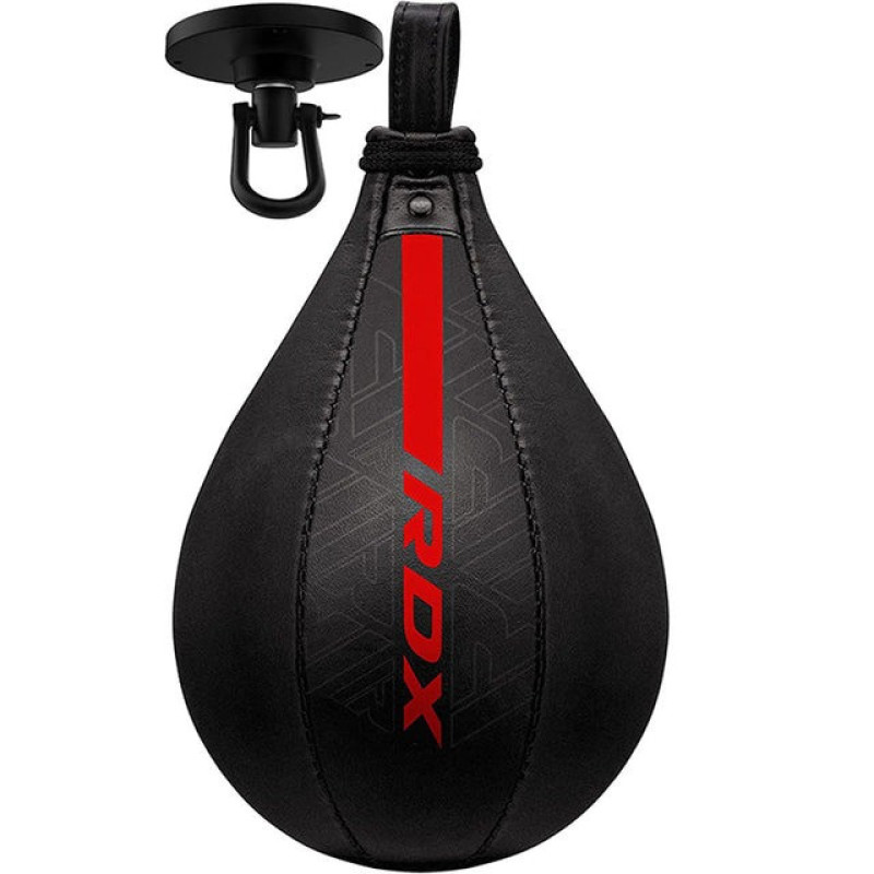 Пневмогруша боксерська RDX F6 KARA SPEED BALL Matte Red + карабін, Висота 26 см, Окружність 26 см, Штучна шкіра Mayahide, Чорно-червоний