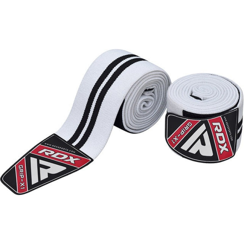 Бинты на колени RDX K1 GYM Knee Wraps White/Black Plus, Длина 2 м, Хлопок eglantine, Бело-чёрный