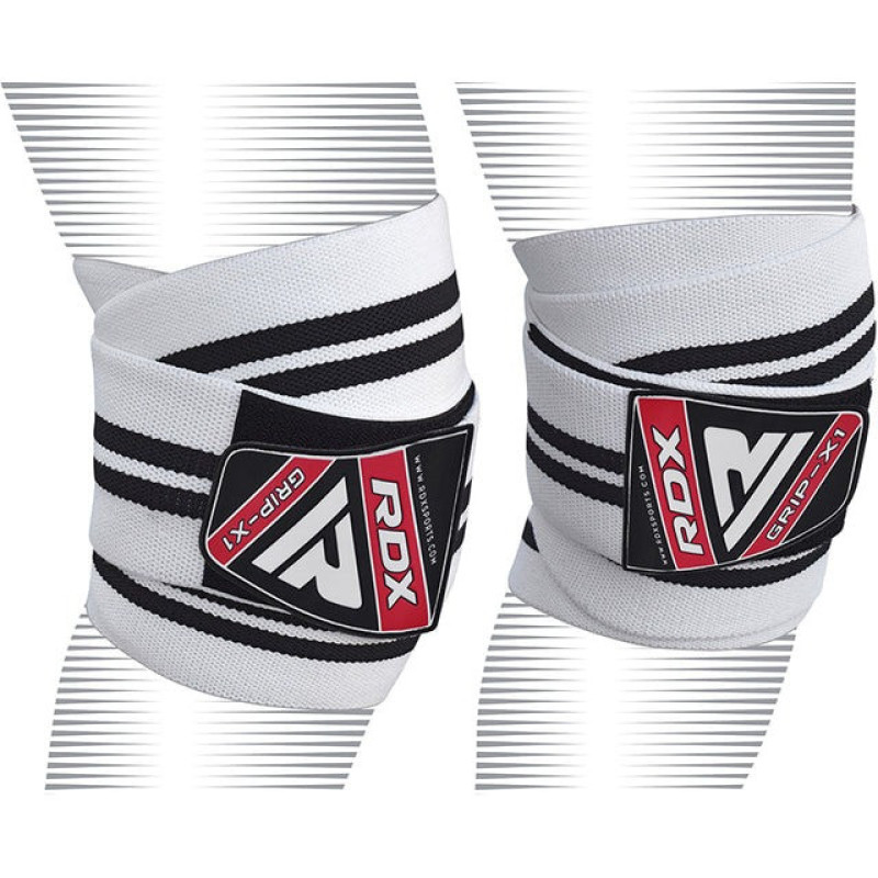Бинты на колени RDX K1 GYM Knee Wraps White/Black Plus, Длина 2 м, Хлопок eglantine, Бело-чёрный