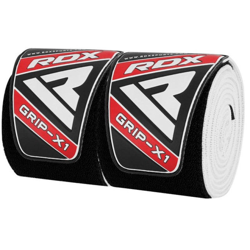 Бинты на колени RDX K1 GYM Knee Wraps White/Black Plus, Длина 2 м, Хлопок eglantine, Бело-чёрный
