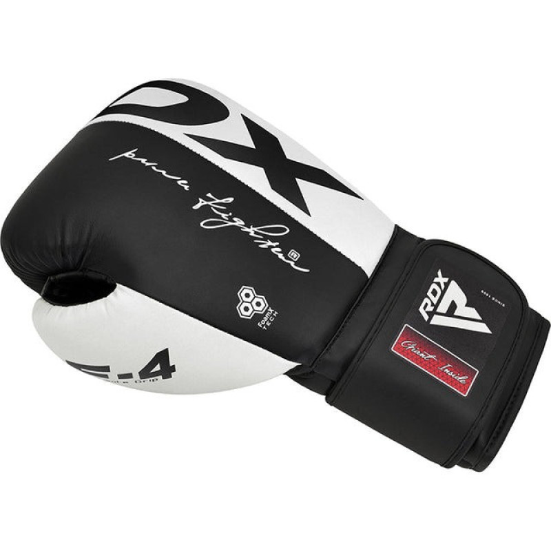 Боксерські рукавиці RDX F4 Boxing Sparring Gloves Hook&Loop WHITE/BLACK 14 унцій