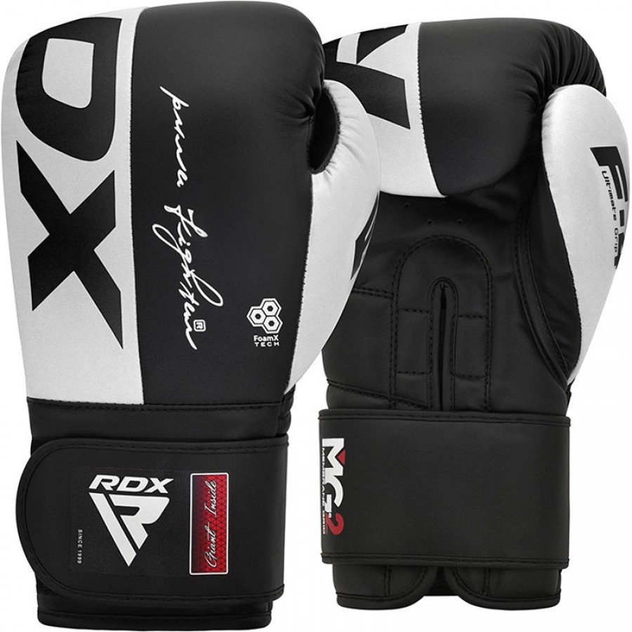 Боксерські рукавиці RDX F4 Boxing Sparring Gloves Hook&Loop WHITE/BLACK 10 унцій (капа у комплекті)