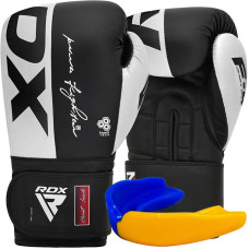 Боксерські рукавиці RDX F4 Boxing Sparring Gloves Hook&Loop WHITE/BLACK (капа у комплекті), 10 унцій, Штучна шкіра Kalix Skin Mayahide, Чорно-білий