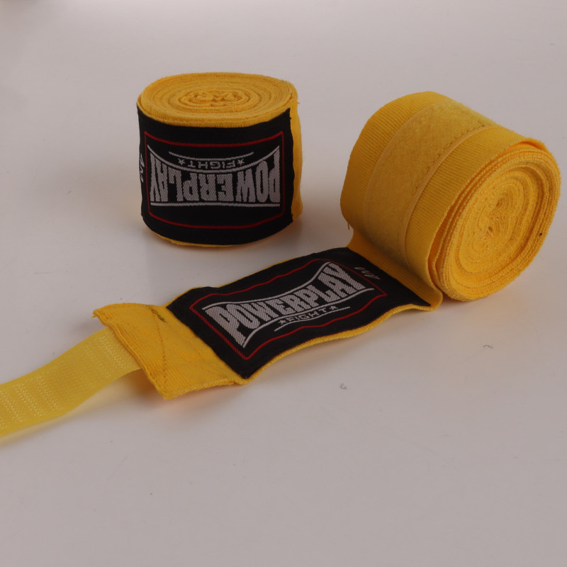 Бинты для бокса PowerPlay 3047 Lycra, Комплект: 2 штуки+чехол, Длина 3 м, Эластичные, Лайкра (спандекс), Желтый