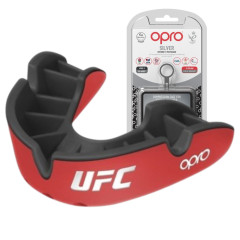 Капа OPRO Silver UFC Self-Fit, Взрослая (возраст 11+) Red/Black, Посадка: Кипячение и компрессионная клетка, плавники, Термопластик, Hi-Flow гель, Красно-черный