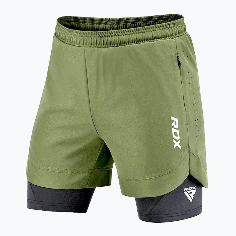 Компресійні шорти для MMA RDX T16 2-в-1 GREEN/BLACK, Розмір S, Поліестер, Спандекс, Чорно-зелений