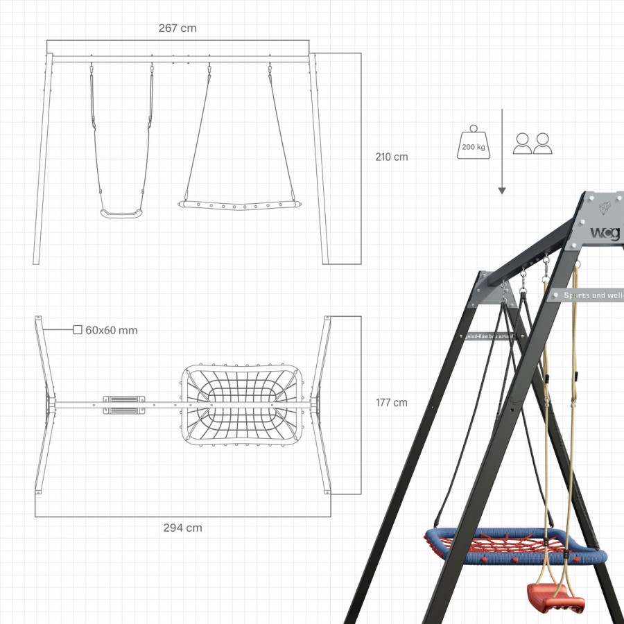 Каркас для детских качелей WCG 2 Elite Play Frame + Качели гнездо прямоугольные + пластиковые качели
