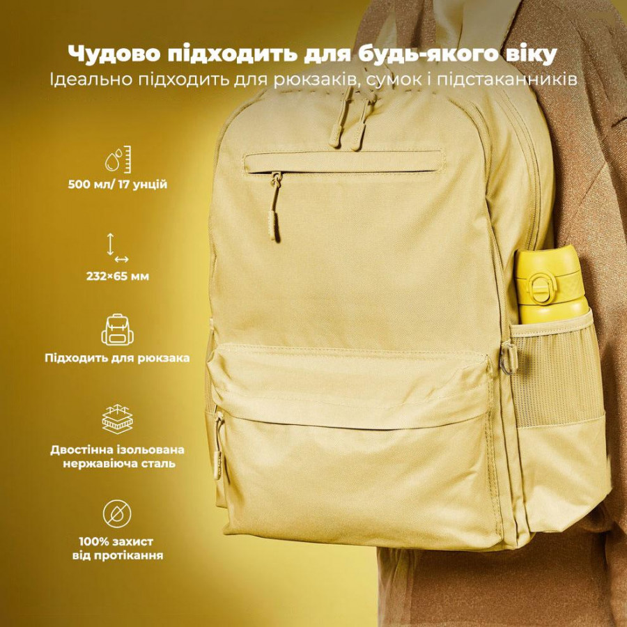 Пляшка для води металева вакуумна ION8 500 мл. Vacuum Insulated, Yellow