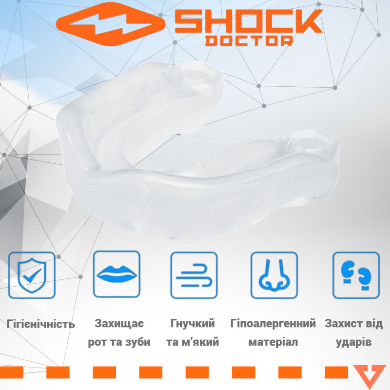 Капа Shock Doctor Gel Max, Взрослая (возраст 11+) Clear, Посадка: формируется под прикус, Термополимер, Прозрачный