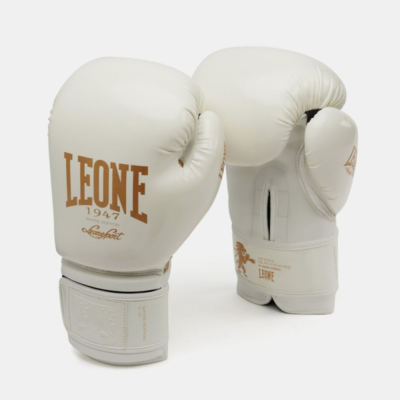 Перчатки для бокса Leone GN059W White/Gold (капа в комплекте), 10 унций, PU, FLEX PU, Белый