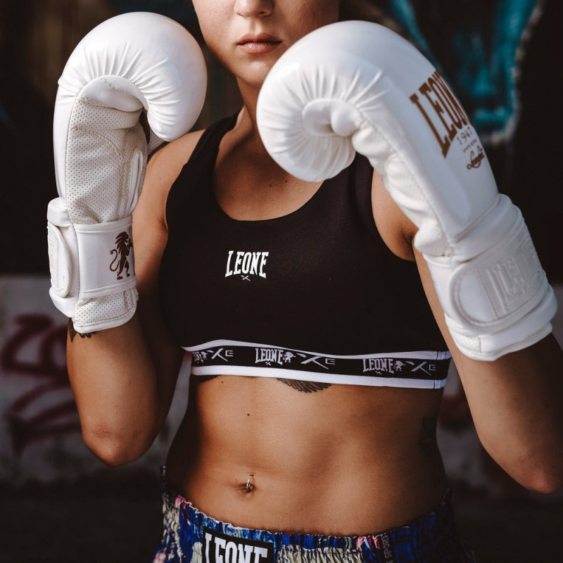 Перчатки для бокса Leone GN059W White/Gold (капа в комплекте), 10 унций, PU, FLEX PU, Белый