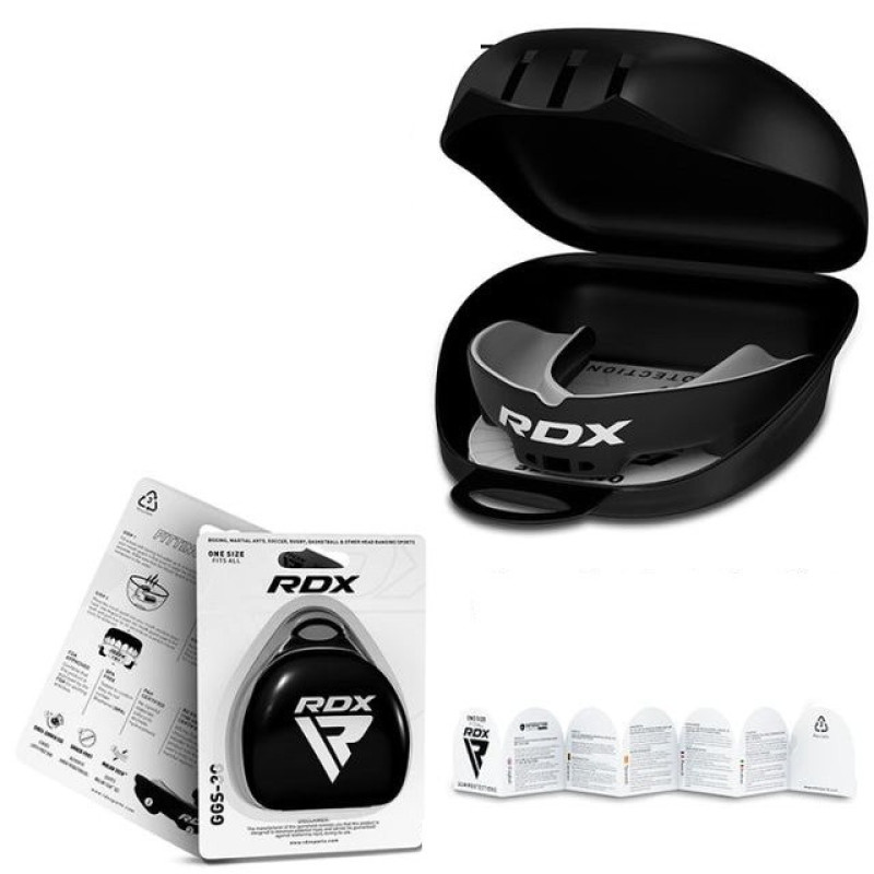 Капа RDX 3w, Взрослая (возраст 12+) Black/White, Посадка: Boil & Bite (кипячение + прикус), Двухслойный полимер, Черно-белый