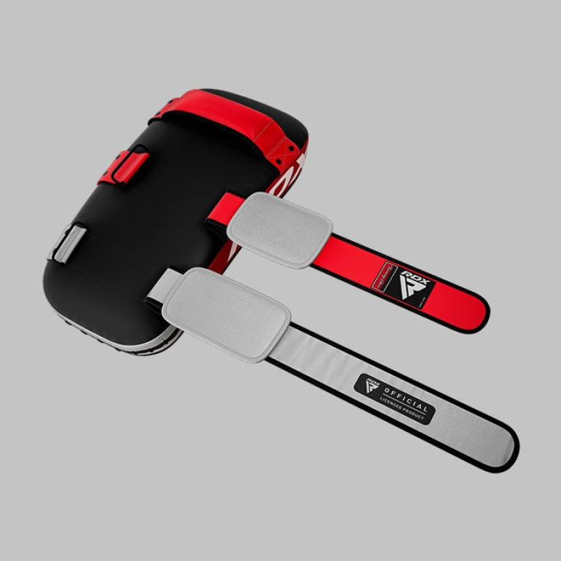 Пады для тайского бокса RDX T1 Curved Thai Kick Pad Red (1 штука), Кожа Maya Hide, Система фиксации Quick-EZ™ на липучке, Черно-красный
