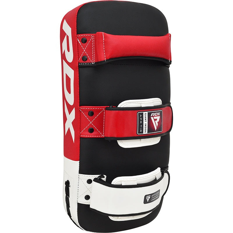 Пады для тайского бокса RDX T1 Curved Thai Kick Pad Red (1 штука), Кожа Maya Hide, Система фиксации Quick-EZ™ на липучке, Черно-красный