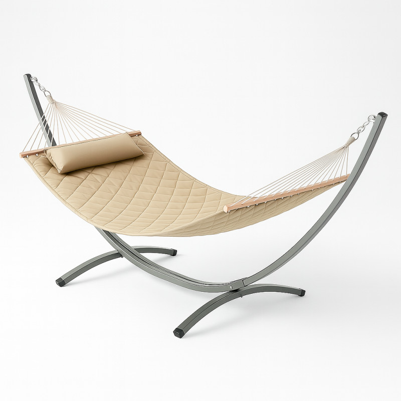 Стійка для гамака + Двомісний гамак SOFT бежевий XXL 200x140 з планками