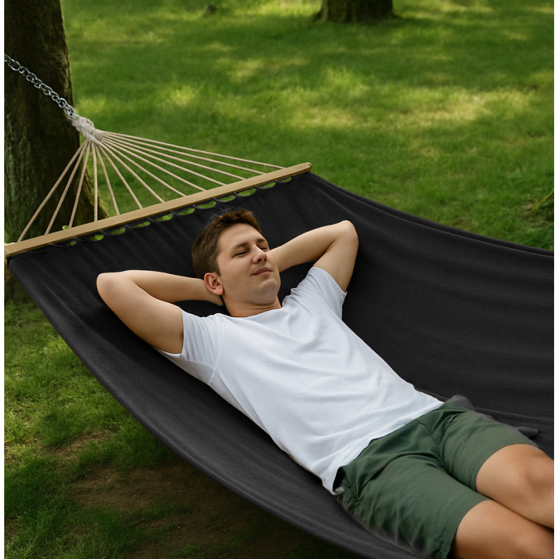 Стойка для гамака WCG + Гамак с планкой WISH черный двухместный XXL 200х150 WCG