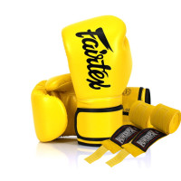 Боксерские перчатки Fairtex BGV14 Yellow (бинты в комплекте), 14 унций, Микрофибра, Желтый