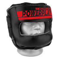 Боксерский шлем тренировочный PowerPlay 3067 Challanger с бампером, Размер L, PU+замша Amara, Черно-красный