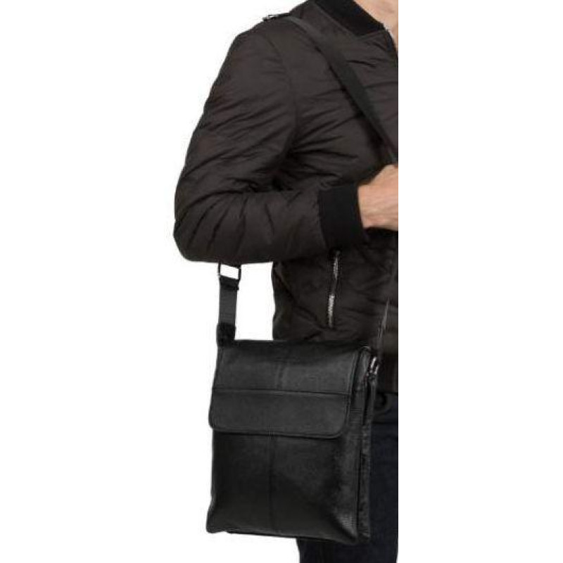 Мужская кожаная сумка, мессенджер Tiding Bag черный