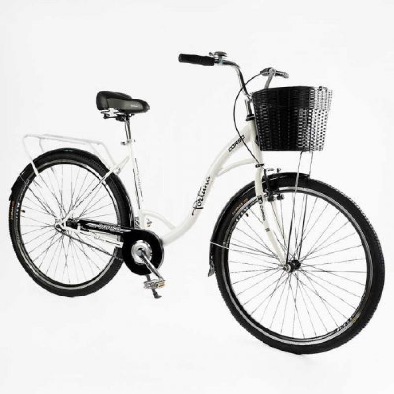 Велосипед городской Corso «FORTUNA» 28” FR-28006 + КОРЗИНА односкоростная, стальная рама 20”, корзина, багажник