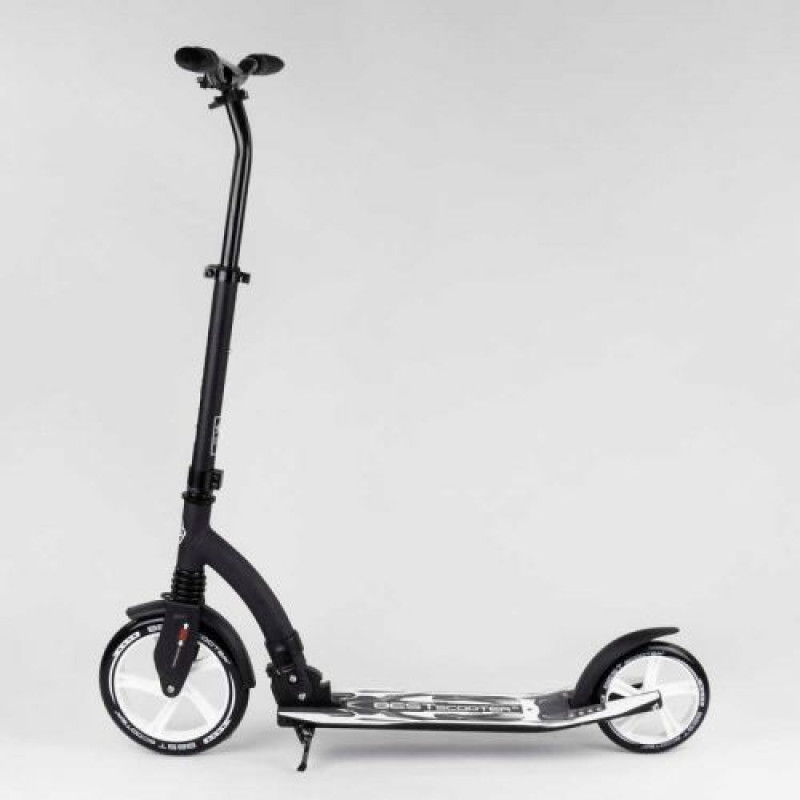 Самокат двухколесный Best Scooter 75343 колеса PU - переднее 23 см, заднее - 20 см, 1 амортизатор, широкий руль, зажим руля, в коробке