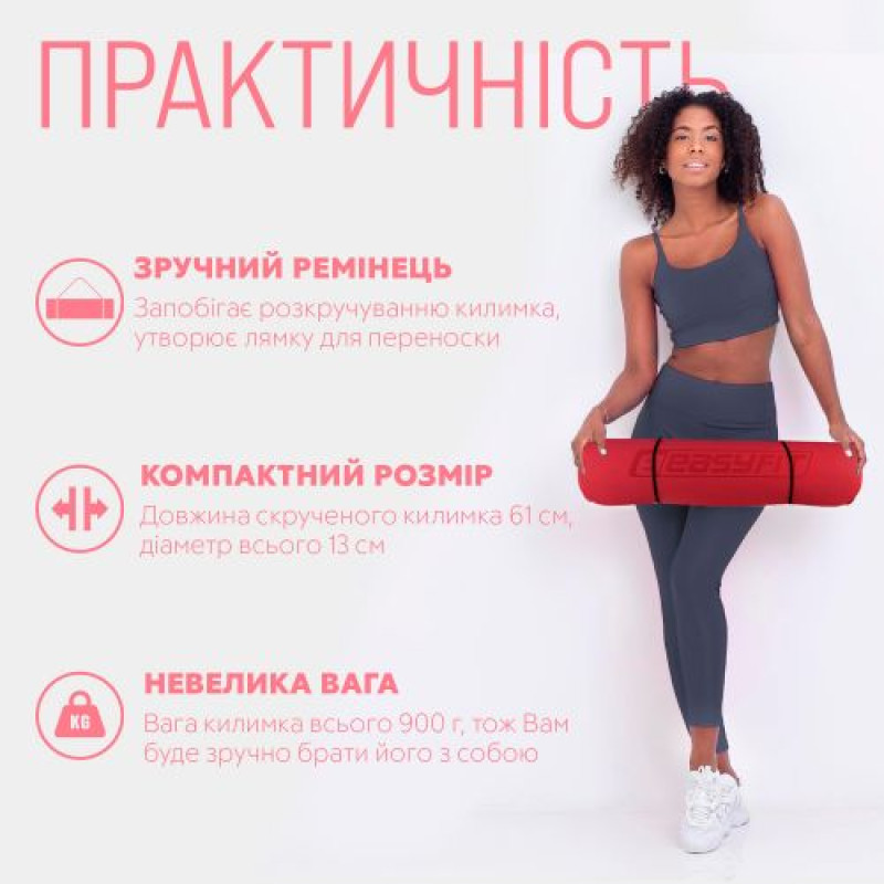 Килимок для йоги та фітнесу EasyFit TPE+TC 6мм двошаровий червоний-чорний