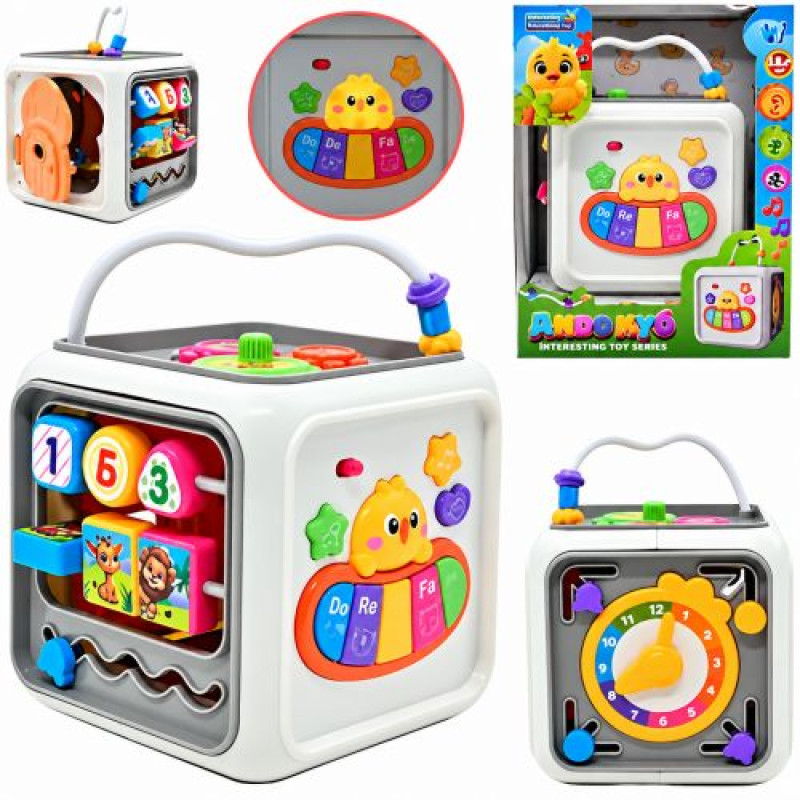 Музичний куб 25462 (18/2) "WToys", ОЗВУЧУВАННЯ УКРАЇНСЬКОЮ МОВОЮ, пісні, казки, загадки, пальчикові ігри, віршики, підсвічування, цифри, звуки тварин, в коробці