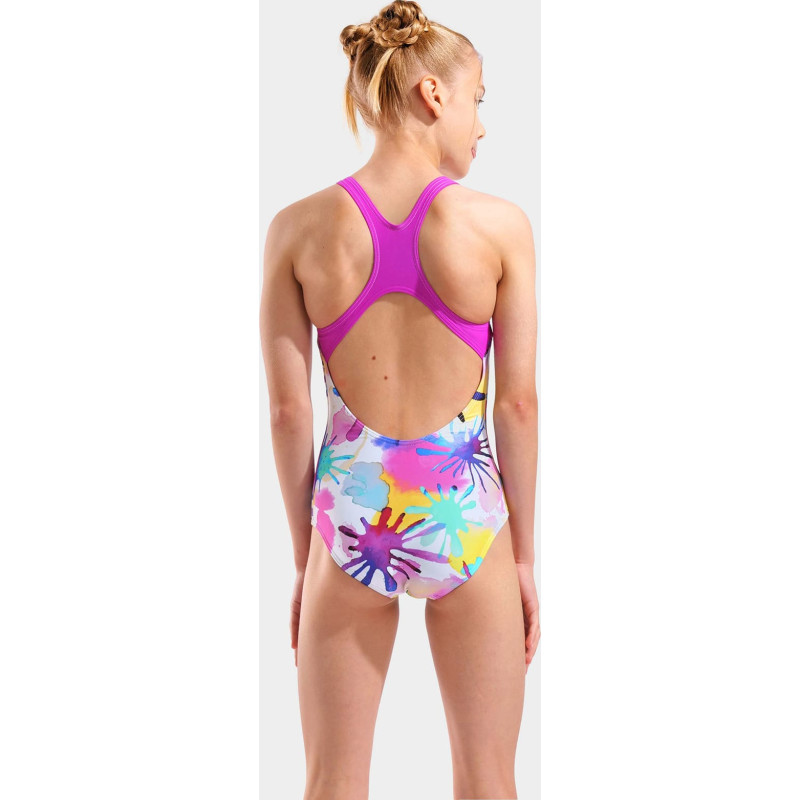 Купальник закритий для дівчат Arena SPRAYING SWIMSUIT SWIM PRO BAC білий, рожевий Діт 128 см