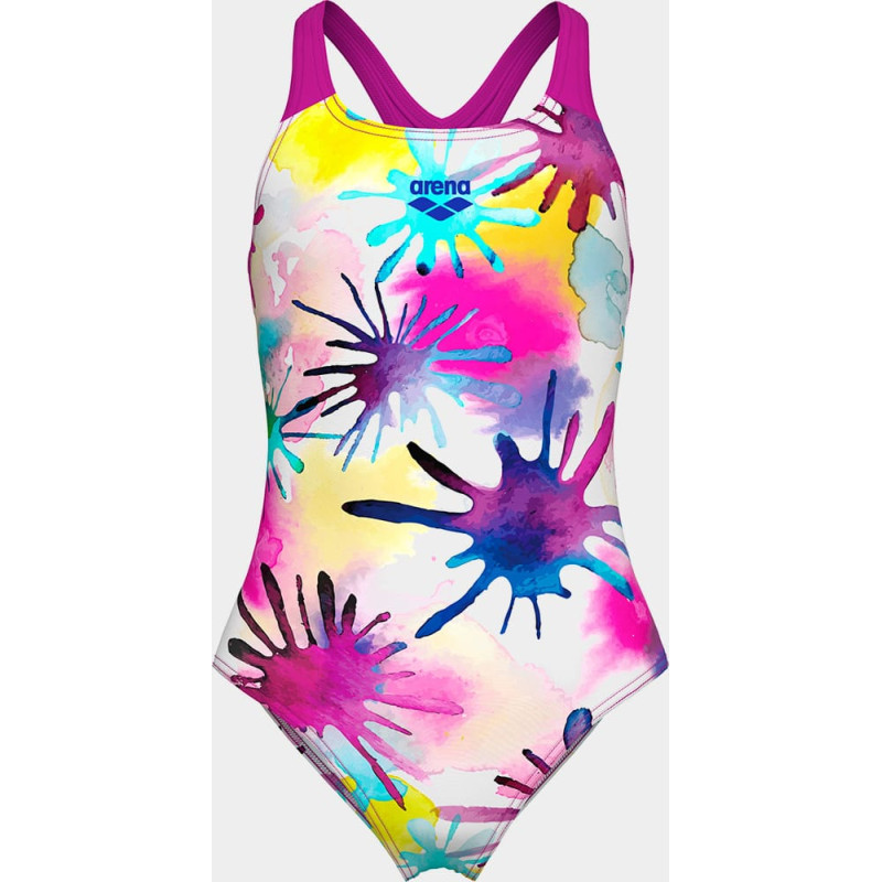 Купальник закритий для дівчат Arena SPRAYING SWIMSUIT SWIM PRO BAC білий, рожевий Діт 128 см
