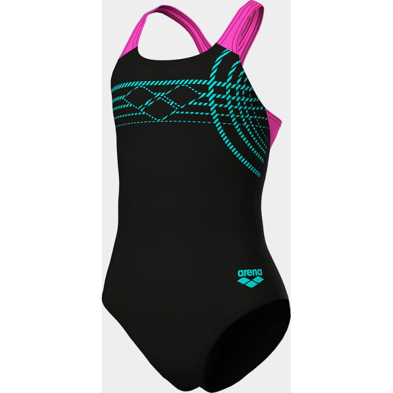 Купальник закритий для дівчат Arena SUNRISE SWIMSUIT SWIM PRO BACK чорний, бірюзовий, рожевий Діт 116 см