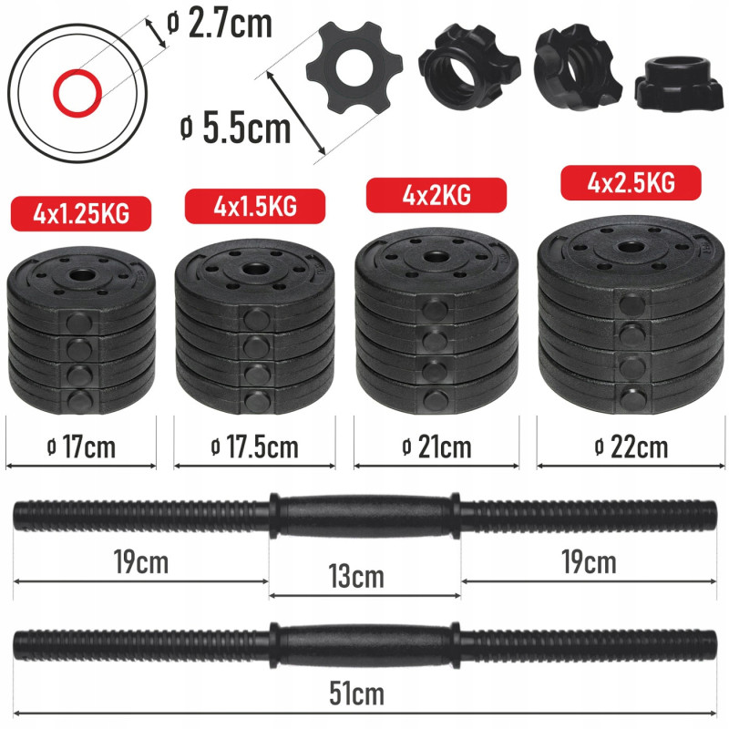 Гантелі розбірні бітумні Abarqs HC-40 зі з'єднувачем для штанги, 2 х 20 кг