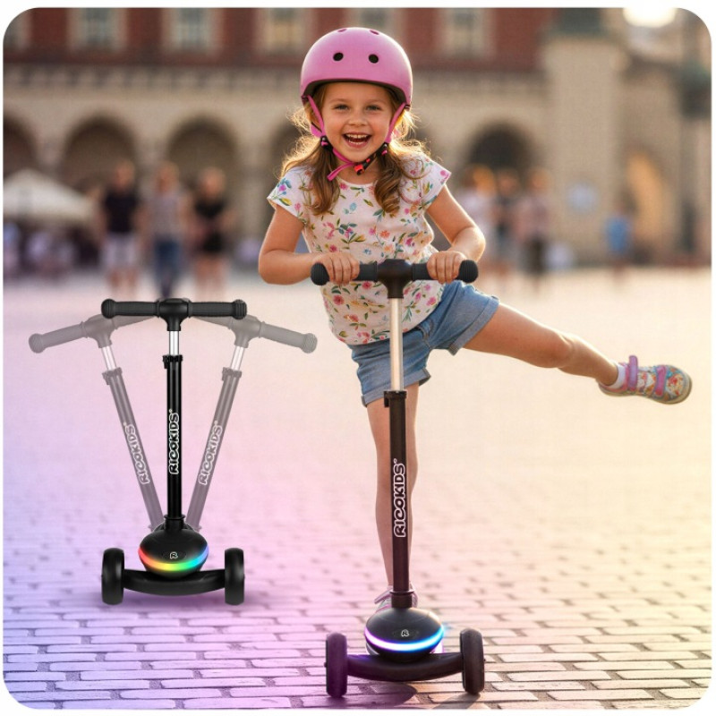 Дитячий самокат триколісний Ricokids Leddi чорний